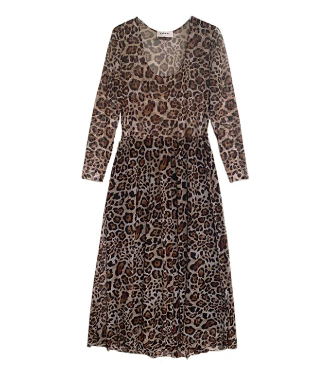 Ladies midi dress sophisticated -The Graham Mesh Midi Dress in Leopard | leopard