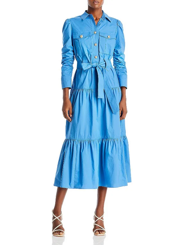 Women's shirt dress button down -Donna Womens Tiered Collared Shirtdress