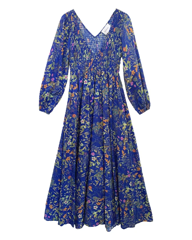 Women's maxi dress lightweight -The Joni Cobalt  Floral Maxi Dress | Cobalt Floral