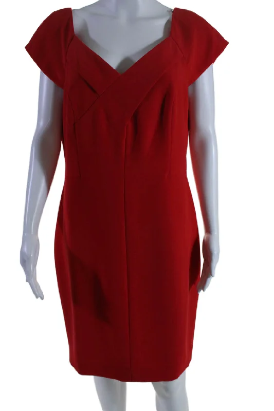 Ladies sleeveless dress calm -Badgley Mischka Womens Sleeveless V Neck Back Zipped Closure Dress Red