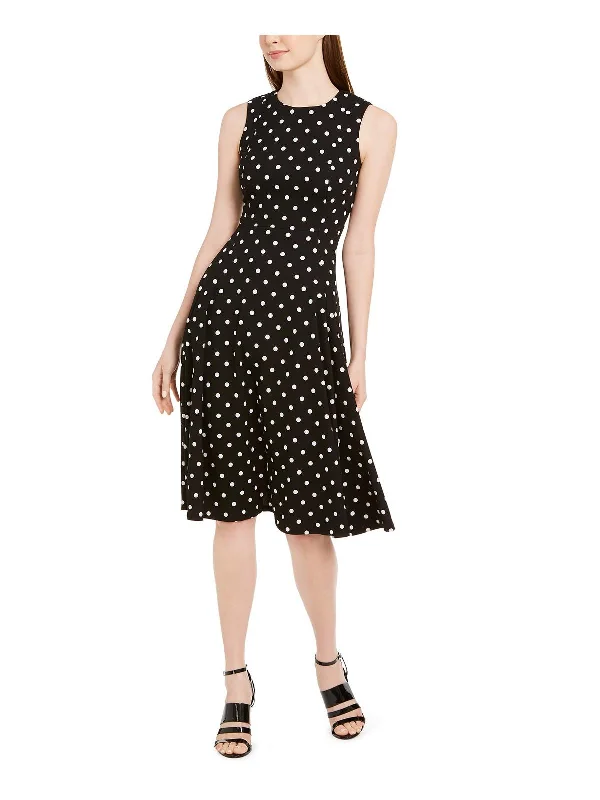 Ladies sleeveless dress reception -Womens Sleeveless Polka Dot Wear to Work Dress