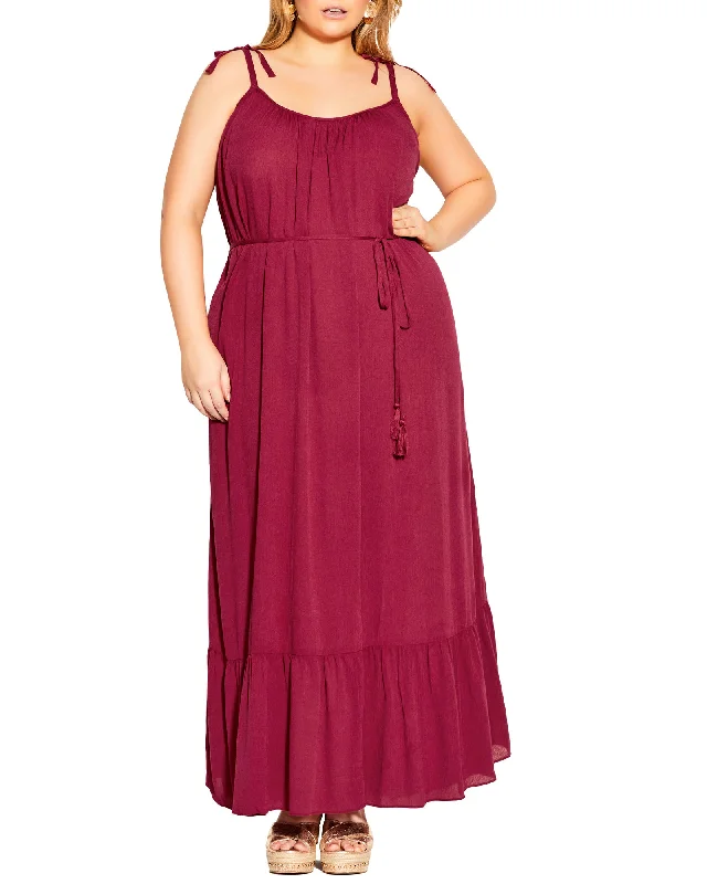 Women's maxi dress cocktail -Ayla Tropical Escape Maxi Dress | Burgundy