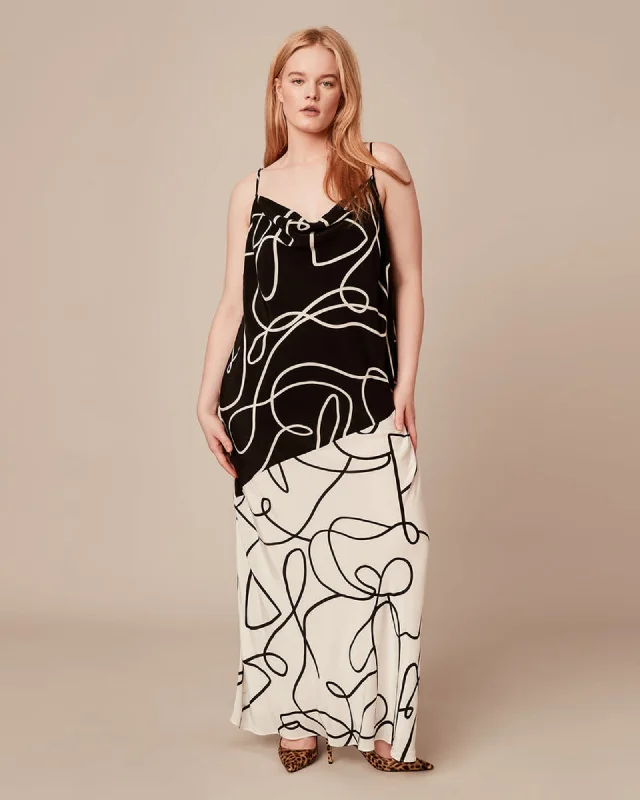 Women's maxi dress high low -Carey Maxi Dress | White / Black