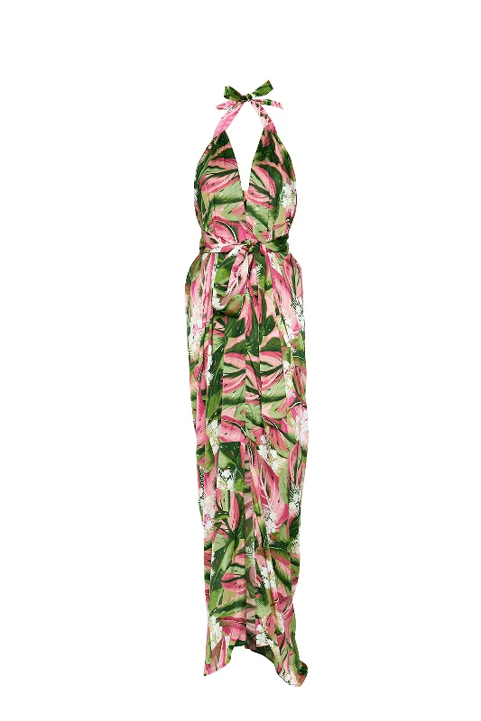 Women's maxi dress sleeveless -Plunge Neck Maxi