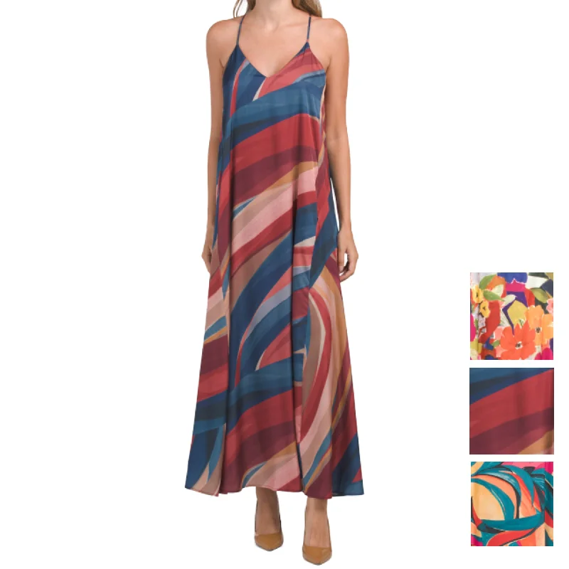 Women's maxi dress handmade -Nicole Miller Abstract Floral Print Slip on Satin Maxi Dress