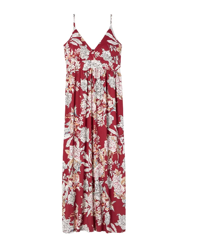 Women's maxi dress camouflage -Las Olas Spaghetti Strap Maxi Dress | Magenta / Ivory