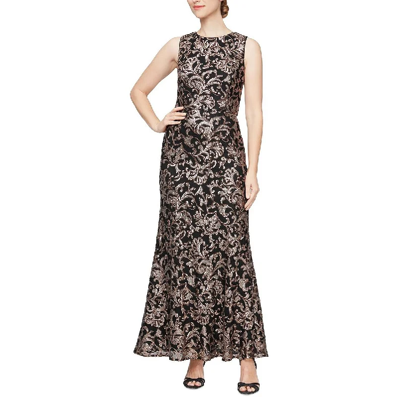 Ladies sleeveless dress floral -Petites Womens Sequined Sleeveless Evening Dress