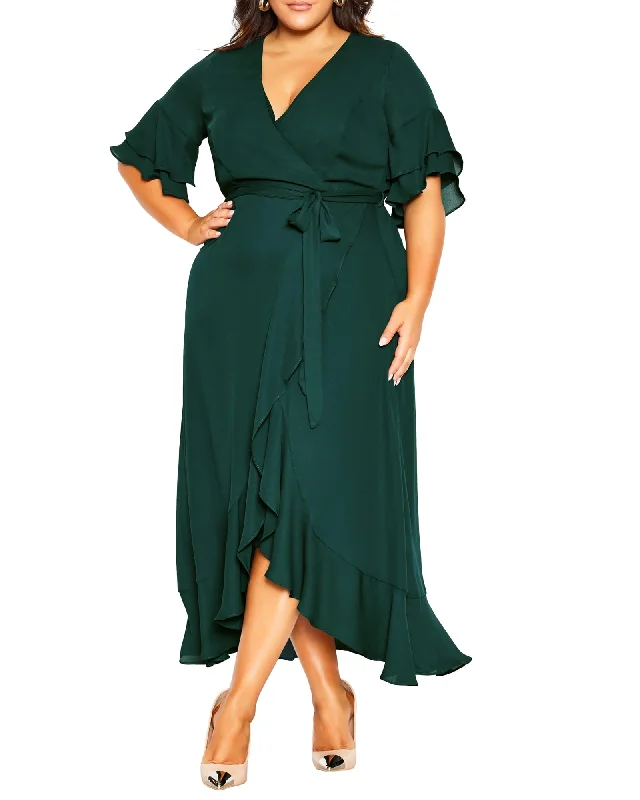 Women's maxi dress classic -Kamila Flutter Me Maxi Dress | Forest Green