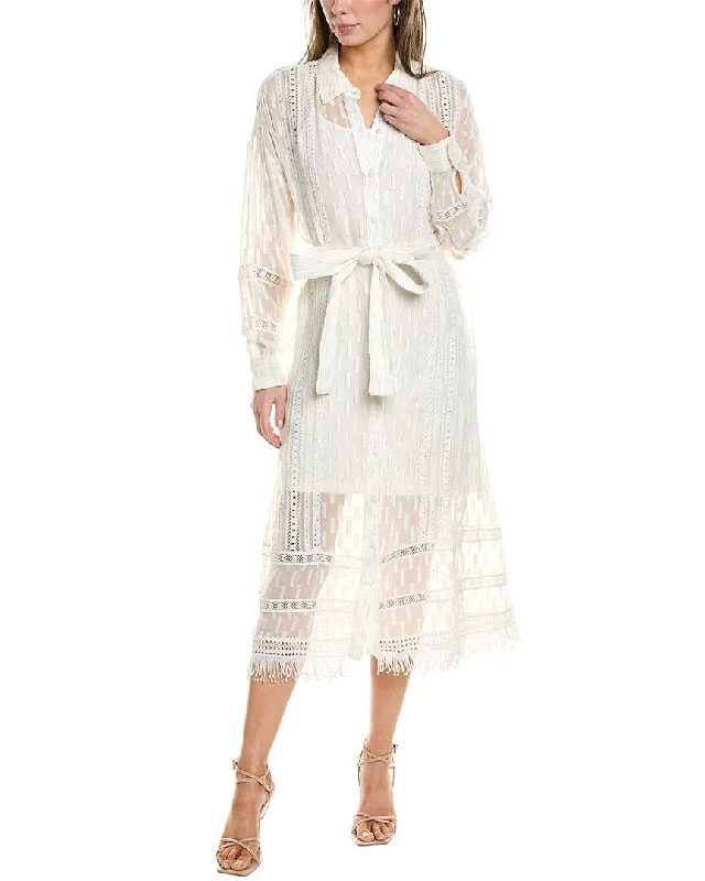 Women's shirt dress everyday -Rococo Sand Lace Insert Shirtdress