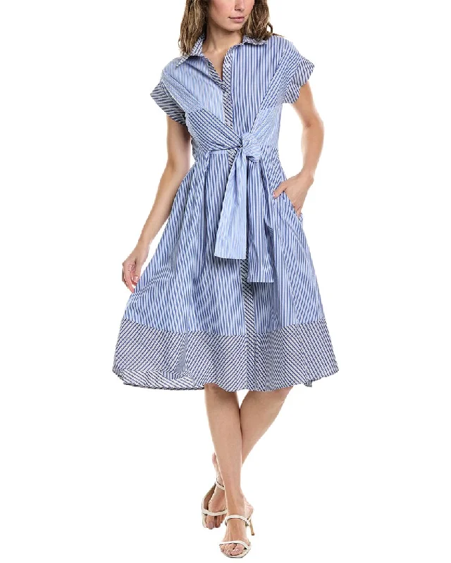 Women's shirt dress curved hem -Gracia Striped Shirtdress