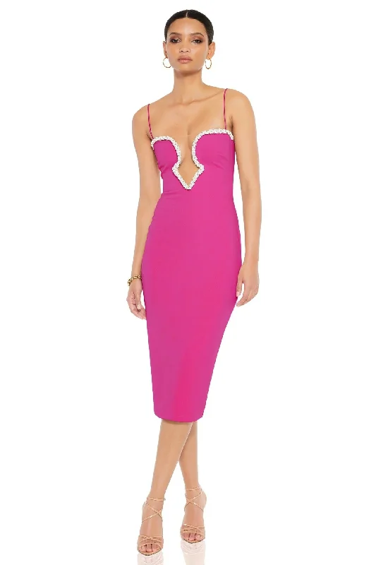 Ladies midi dress belted -Nookie Adorn Midi Dress - Fuchsia