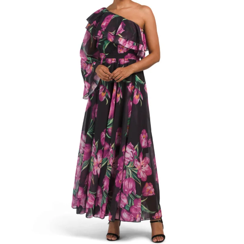 Women's maxi dress cheap -DALIA MACPHEE Women's One Shoulder Bold Floral Asymmetrical Maxi Dress