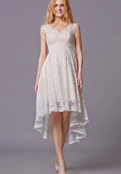 Ladies sleeveless dress versatile -Traditional Twist Wedding Dress With Sleeveless Lacy Style and Asymmetrical Cut