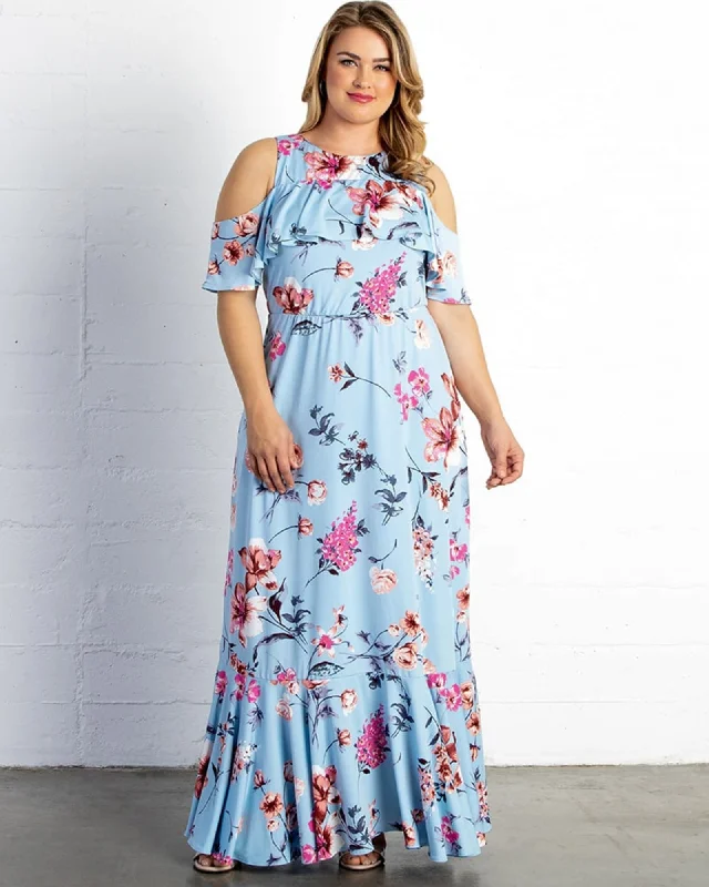 Women's maxi dress high neck -Piper Cold Shoulder Maxi Dress | BREEZY BLUE FLORALS