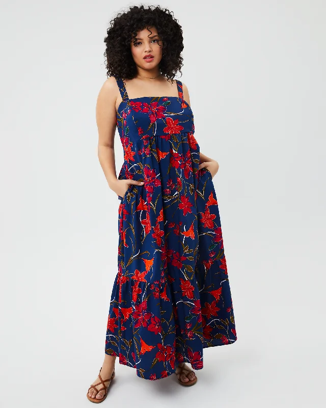 Women's maxi dress ethnic -Claire Tiered Maxi Dress | Navy / Red