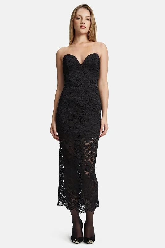 Ladies midi dress dinner party -Artemis Midi Lace Dress - Black