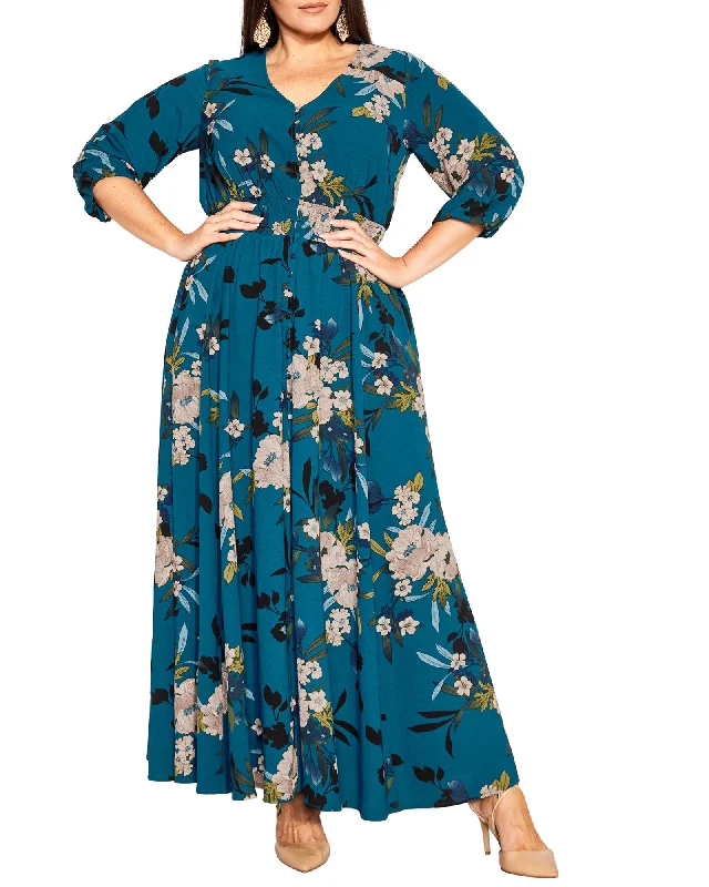 Women's maxi dress neon -Emmaline Maxi Dress | Teal Delicate Bloom