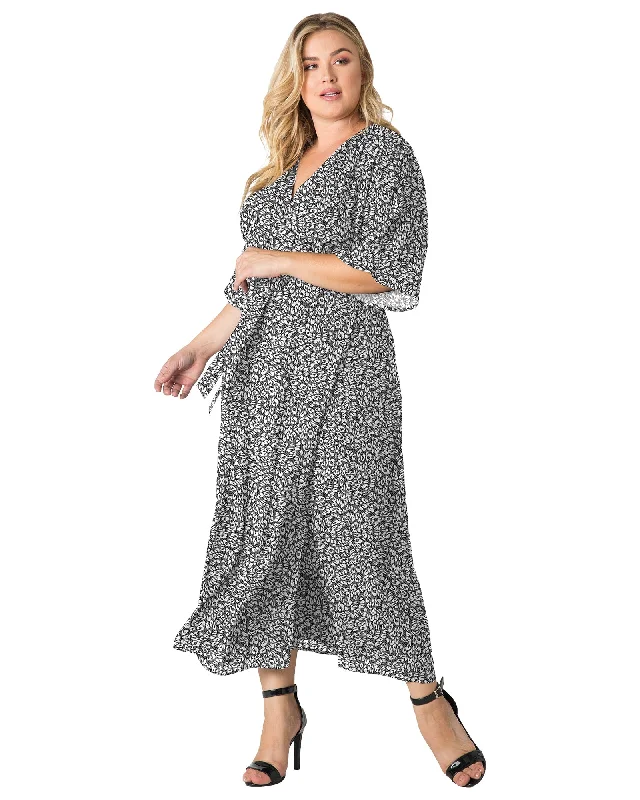 Women's maxi dress knitted -Aubrey Kimono Wrap Maxi Dress | Smoke Leopard