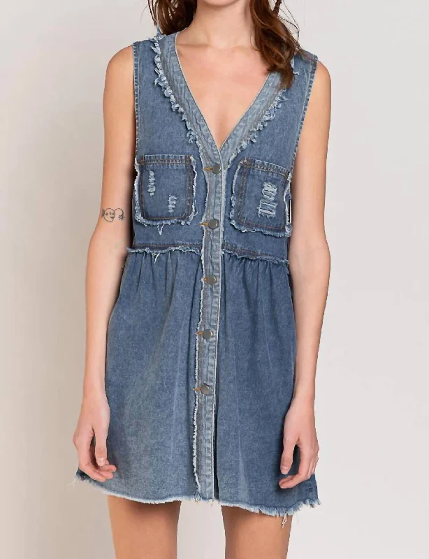 Ladies sleeveless dress gradient -Sleeveless Dress In Denim