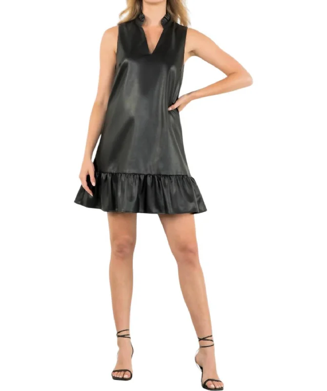 Ladies sleeveless dress summer -Leather Sleeveless Dress In Black