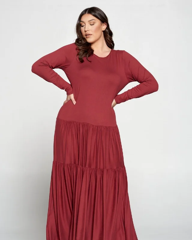 Women's maxi dress gold -Alice Tiered Maxi Dress | Marsala