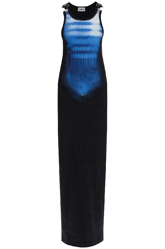 Ladies sleeveless dress breathable -Jean Paul Gaultier Women's Long Fitted Sleeveless Dress In blue Ribbed Cotton