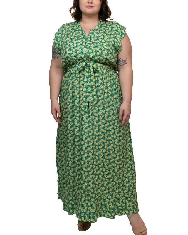 Women's maxi dress online -Kiara Maxi Dress Floral Print Frilled V-Neckline | Green