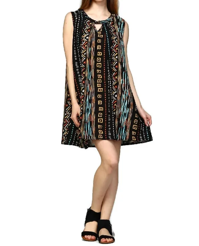 Ladies sleeveless dress special occasion -Tribal Sleeveless Keyhole Dress In Black