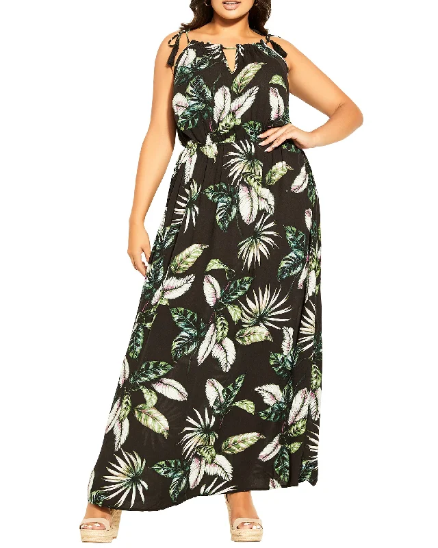 Women's maxi dress maternity -Sammi Tassel Maxi Dress | Black / Forest Green