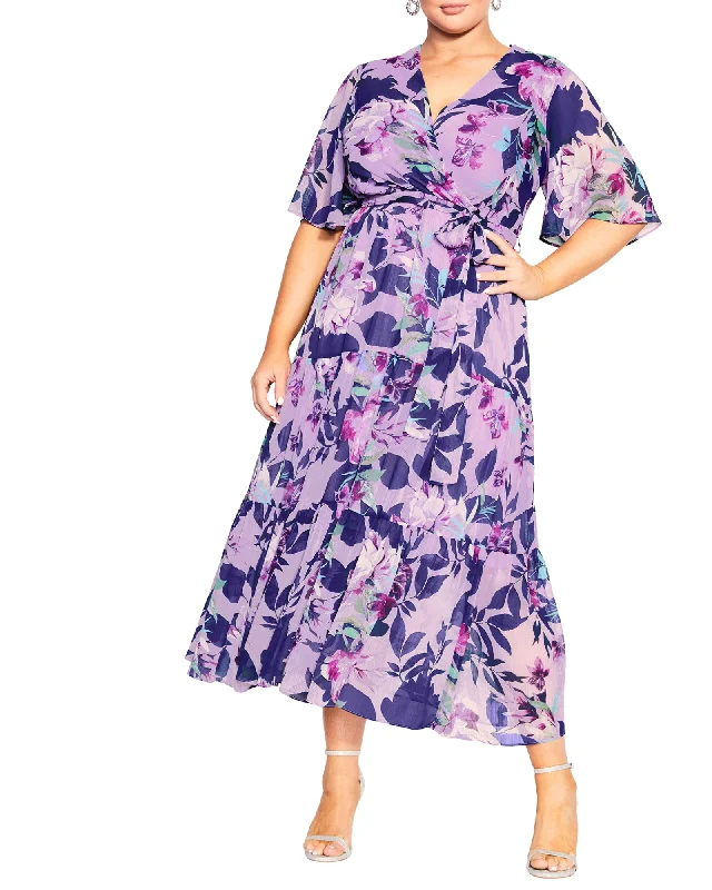 Women's maxi dress pastel yellow -Stephanie Floral Maxi | Perisan Lilac Bloom