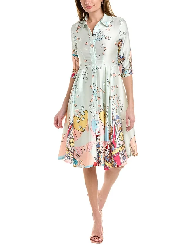 Women's shirt dress brunch -Gracia Satin Shirtdress