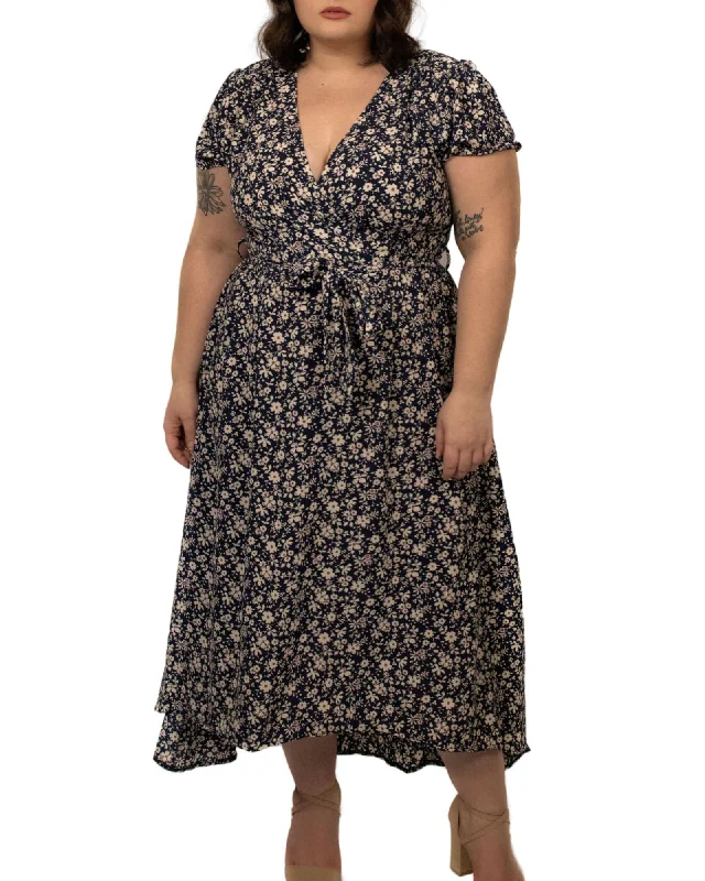 Women's maxi dress tiger print -Ella Maxi Dress Floral Print V Neck Navy | Navy