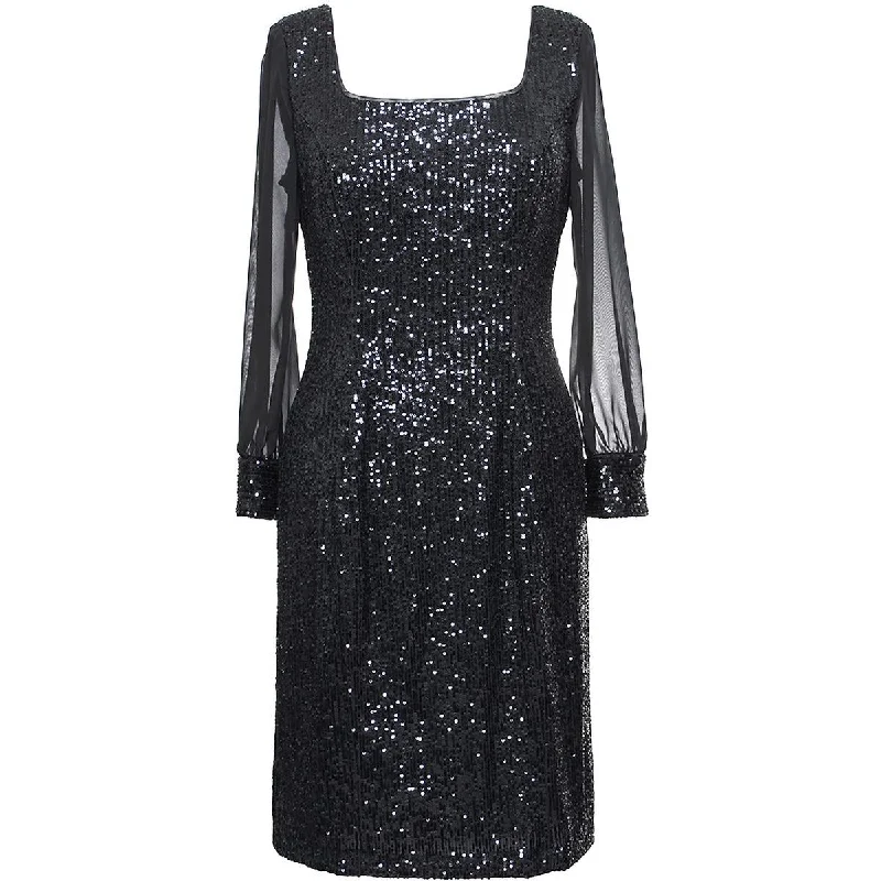 Ladies party dress New Year’s Eve -Plus Womens Round Neck Long Sleeves Cocktail And Party Dress