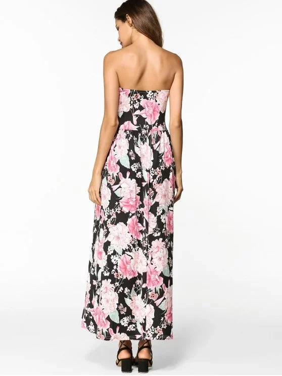 Women's maxi dress office -TastyHottie - Pretty High Waist Floral Maxi Bandeau Dress