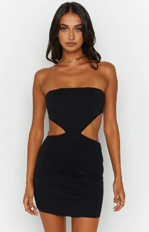 Women's mini dress off shoulder -Meryl Black Mini Dress