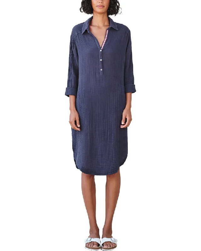 Women's shirt dress embroidered -SUNDRY LS SHIRTTAIL DRESS