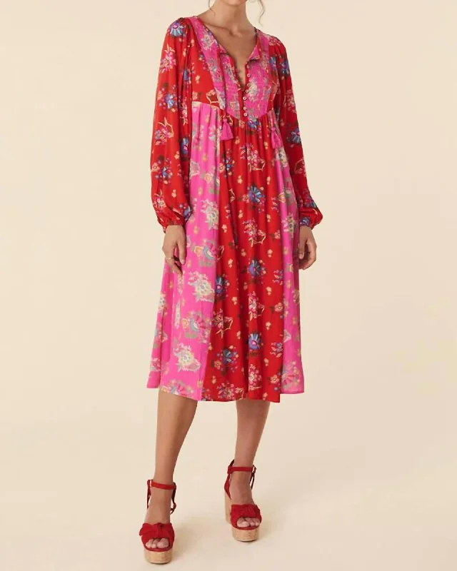 Ladies midi dress sophisticated -Solstice Boho Midi Dress in Salsa Rose | Salsa Rose