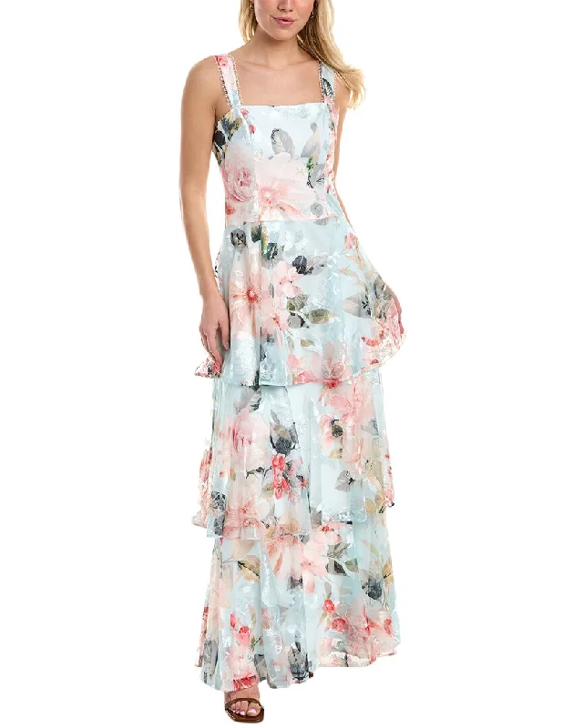 Ladies sleeveless dress gentle -Aidan Mattox Printed Embroidered Sleeveless Gown