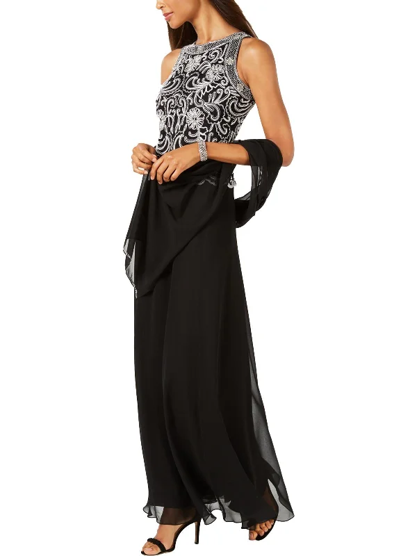 Ladies sleeveless dress breezy -Womens Embellished Sleeveless Evening Dress