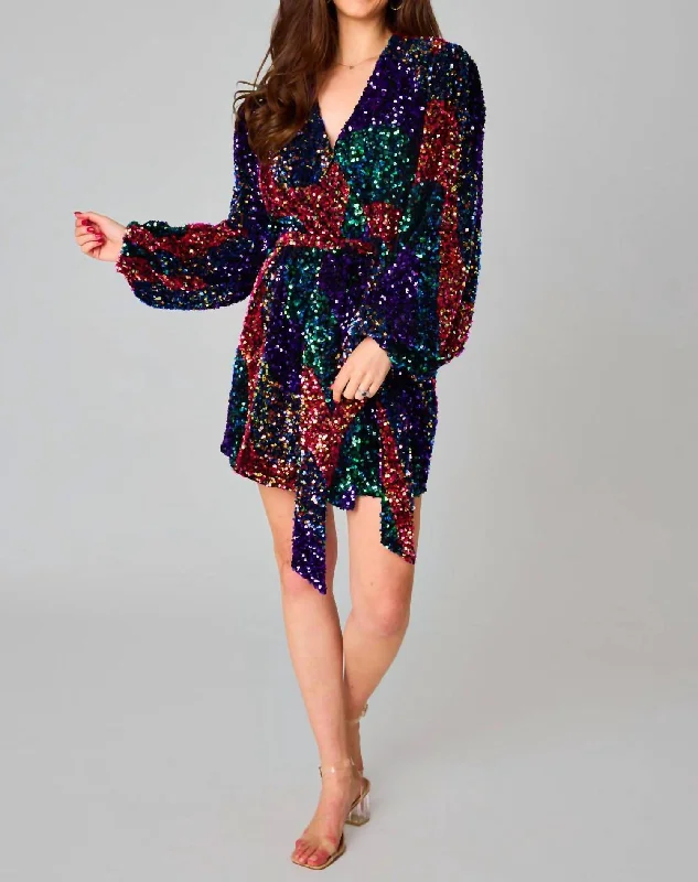 Ladies party dress birthday -Adeline Sequin Wrap Dress In Party