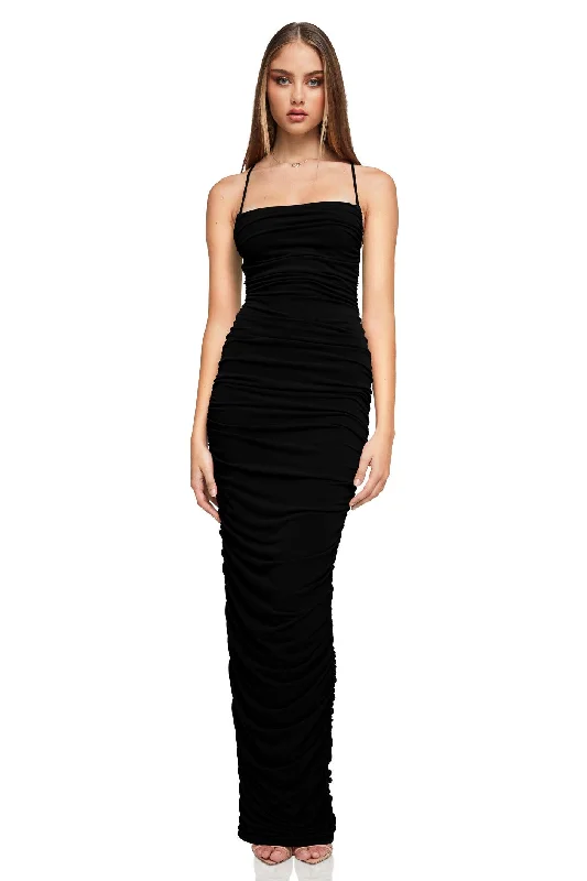 Women's maxi dress fringe -Nookie Flirt Maxi Dress - Black