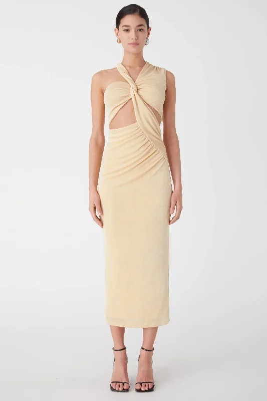 Ladies midi dress trendy 2025 -Misha Graciela Midi Dress - Lemon Drop