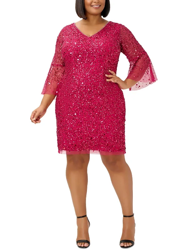 Ladies party dress swing -Plus Womens Sequined Short Cocktail and Party Dress