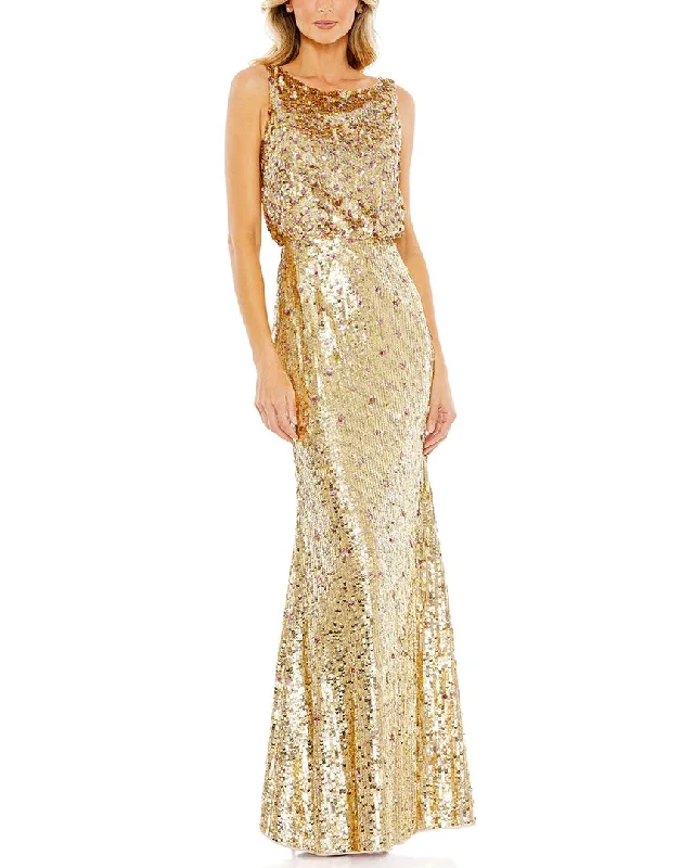 Ladies sleeveless dress rose -Mac Duggal Sequined Sleeveless High Neck Gown