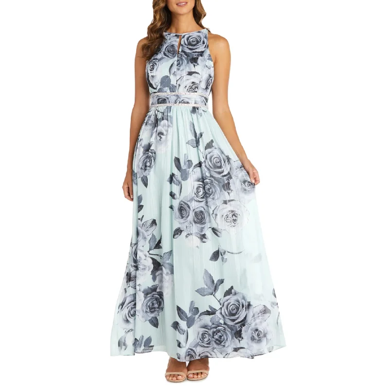 Women's maxi dress tomboy -R&M RICHARDS Floral Print Rhinestone Waist Gown Maxi Dress