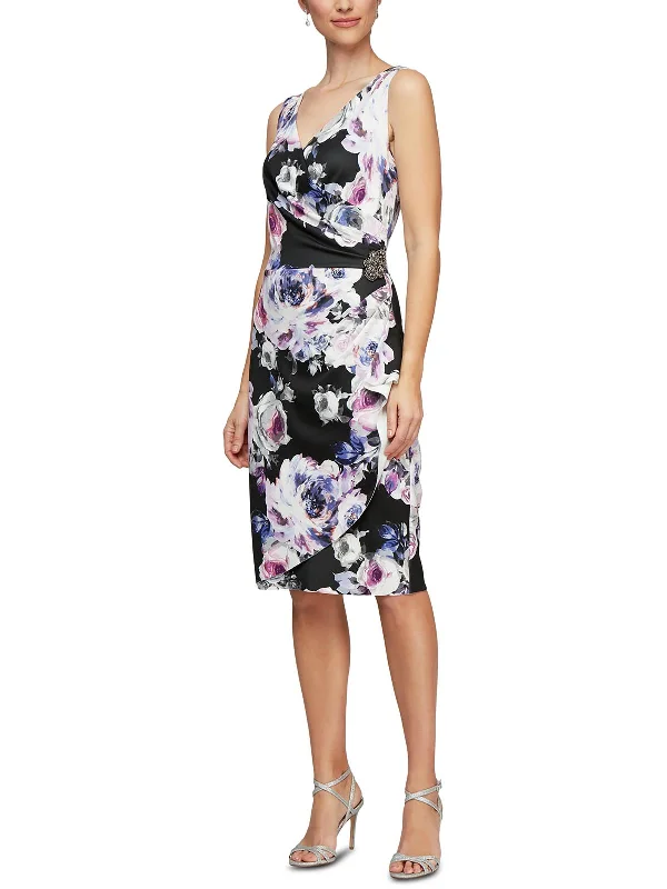 Ladies party dress ruby -Womens Floral Print Jersey Cocktail And Party Dress