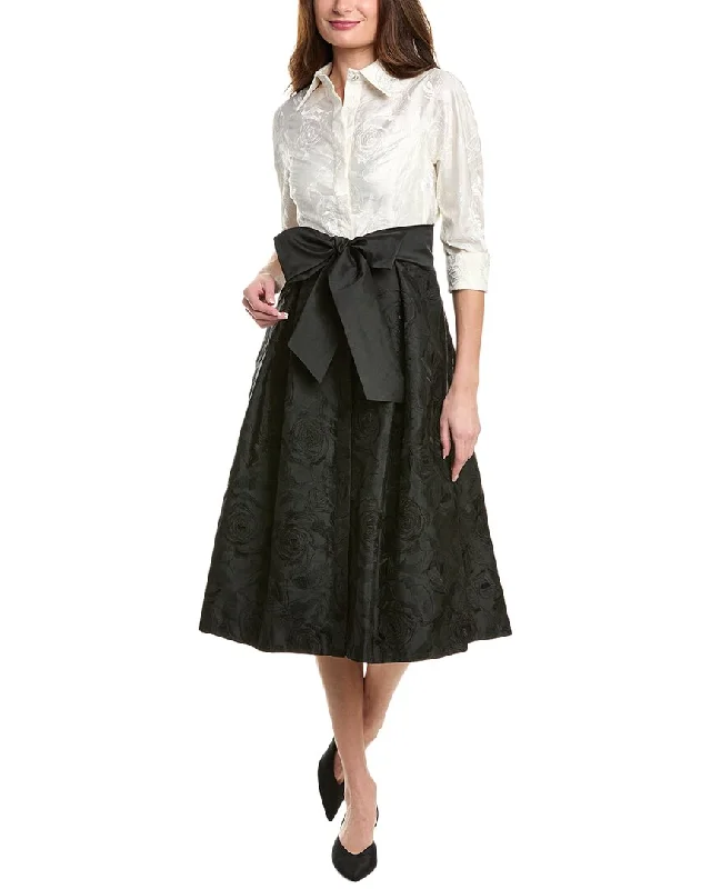 Women's shirt dress olive -Teri Jon by Rickie Freeman Embroidered Taffeta Shirtdress