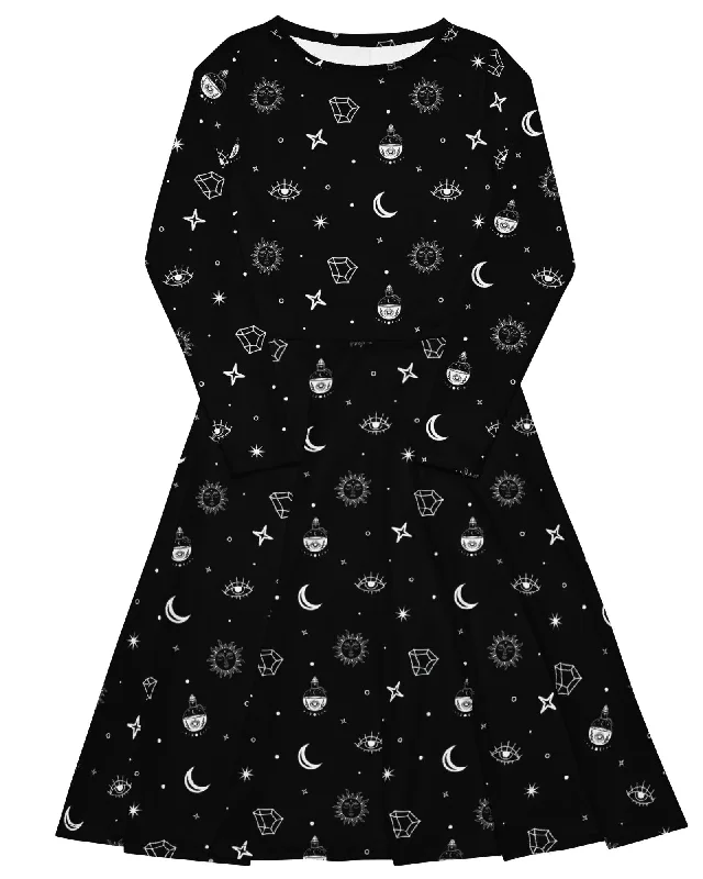 Ladies midi dress blush -Cosmic Alchemy Long Sleeve Midi Dress | Black