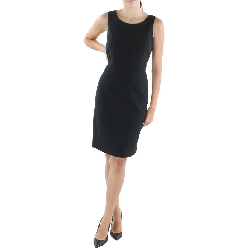 Ladies sleeveless dress jewel neck -Womens Woven Sleeveless Sheath Dress