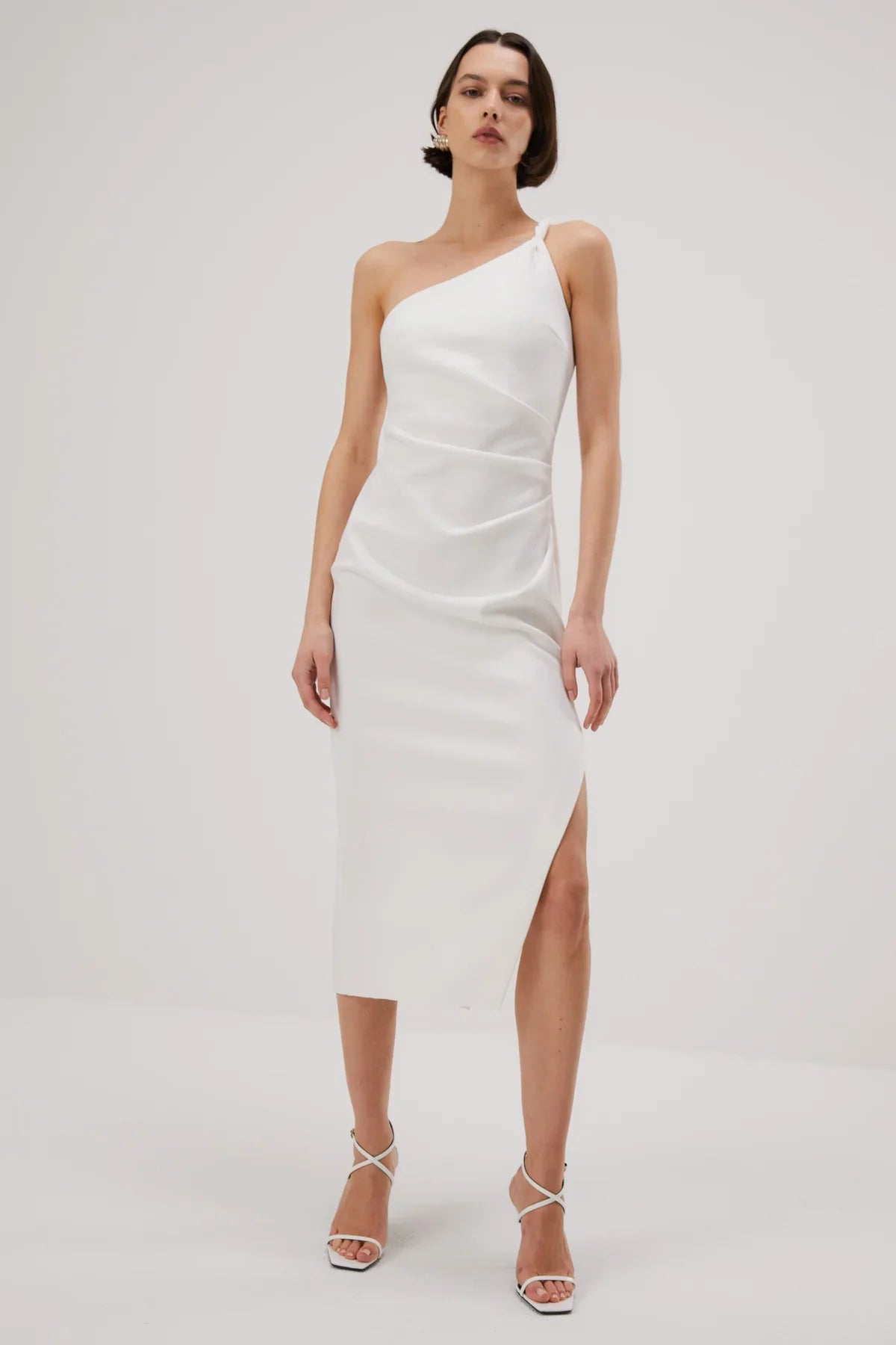 Ladies midi dress formal -Misha Carrington Bonded Crepe Midi Dress - Ivory